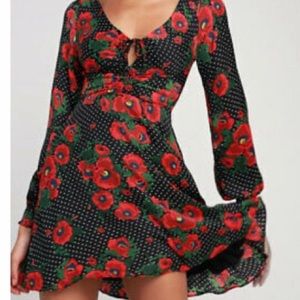 BEAUTIFUL FREE PEOPLE Black/Rose Print Short Dress